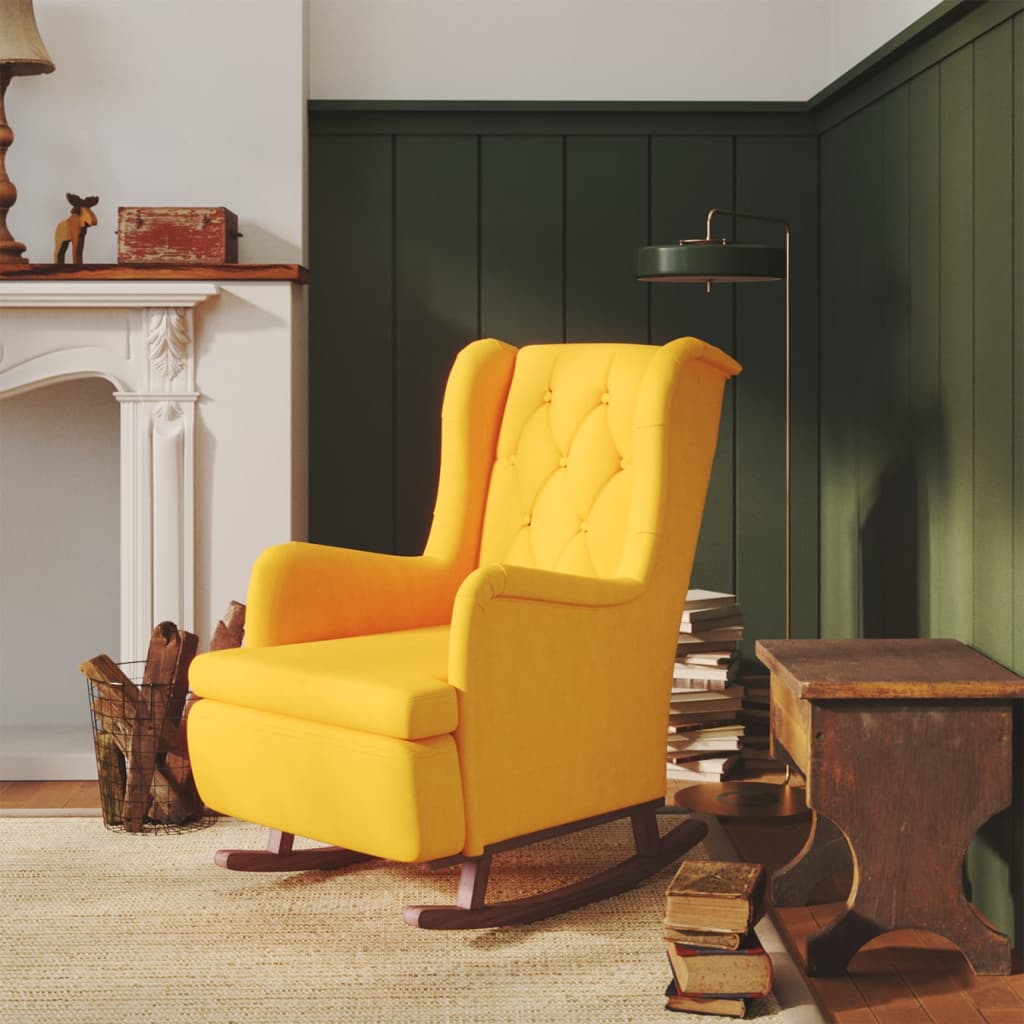 vidaXL Fauteuil met massief rubberwood schommelpoten fluweel blauw