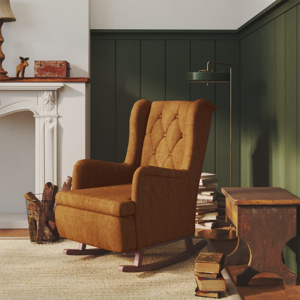 vidaXL Fauteuil met massief rubberwood schommelpoten fluweel blauw