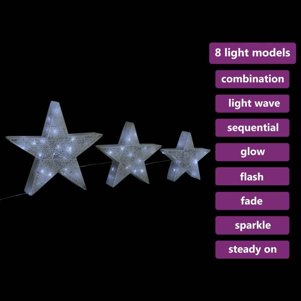 vidaXL Kerstdecoratiesterren 3 st LED buiten binnen mesh wit