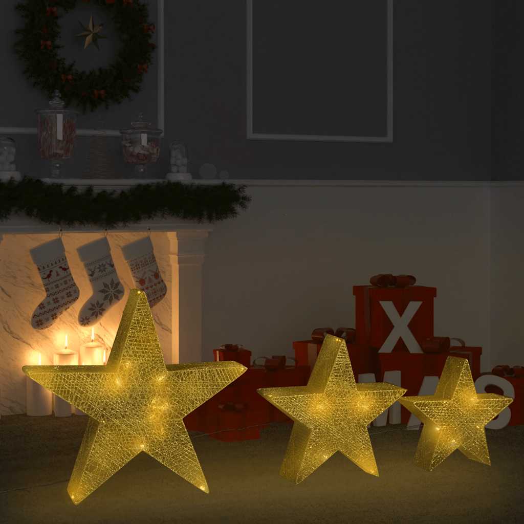 vidaXL Kerstdecoratiesterren 3 st LED buiten binnen mesh wit