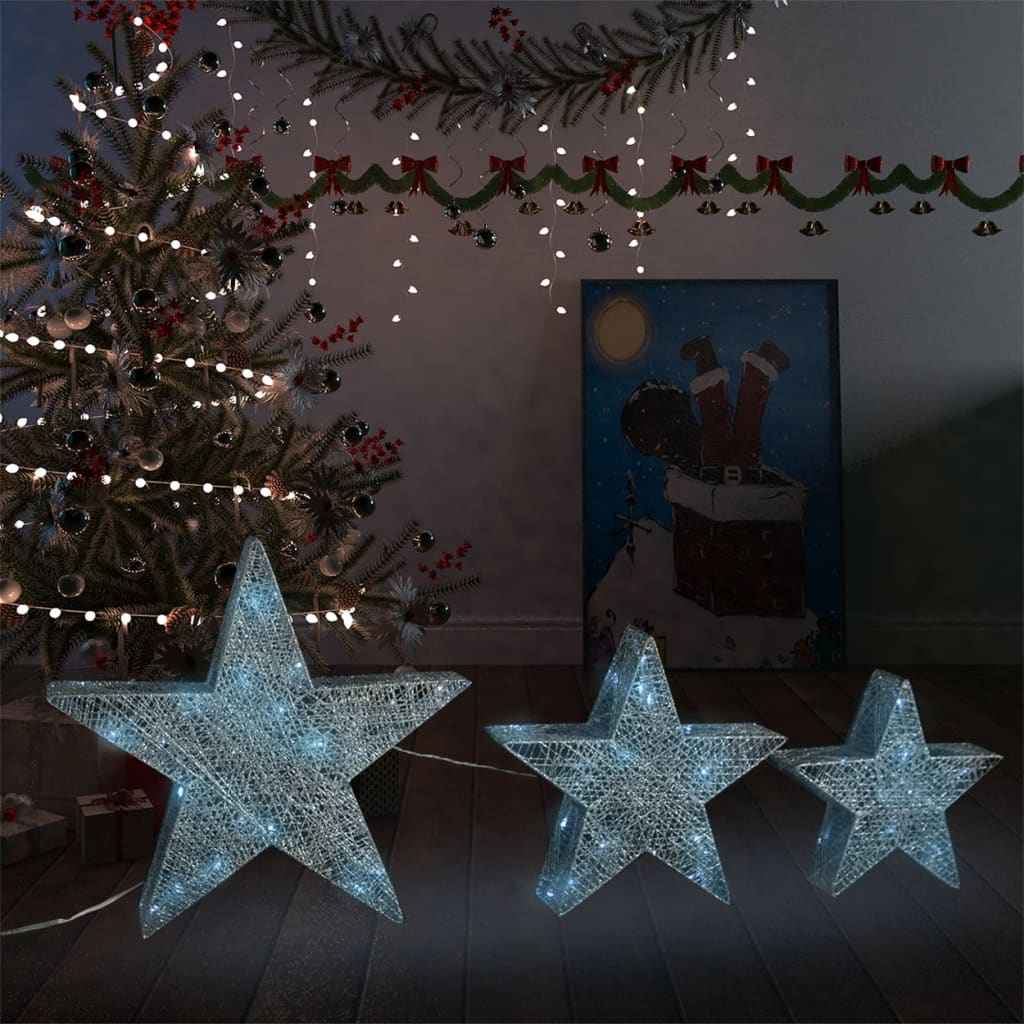 vidaXL Kerstdecoratiesterren 3 st LED buiten binnen mesh wit