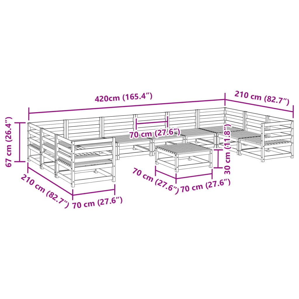 vidaXL 11-delige Loungeset massief grenenhout wasbruin