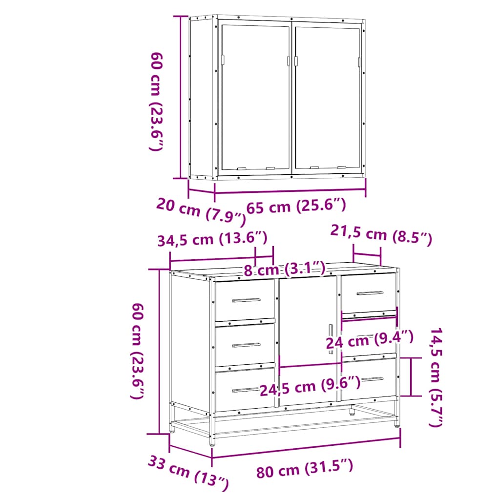 vidaXL 2-delige Badkamermeubelset bewerkt hout bruin eikenkleur - Aashly