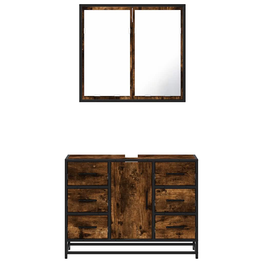 vidaXL 2-delige Badkamermeubelset bewerkt hout bruin eikenkleur - Aashly