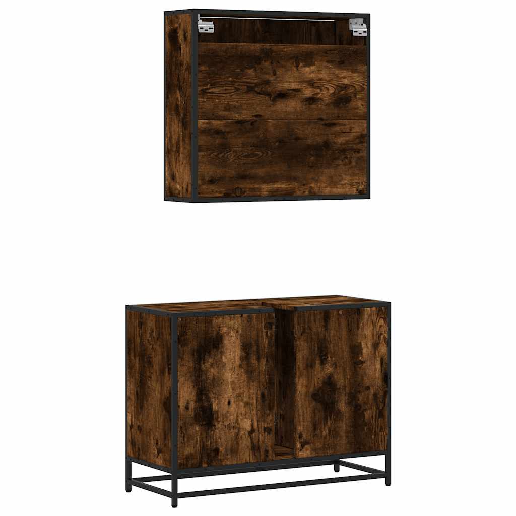 vidaXL 2-delige Badkamermeubelset bewerkt hout bruin eikenkleur - Aashly