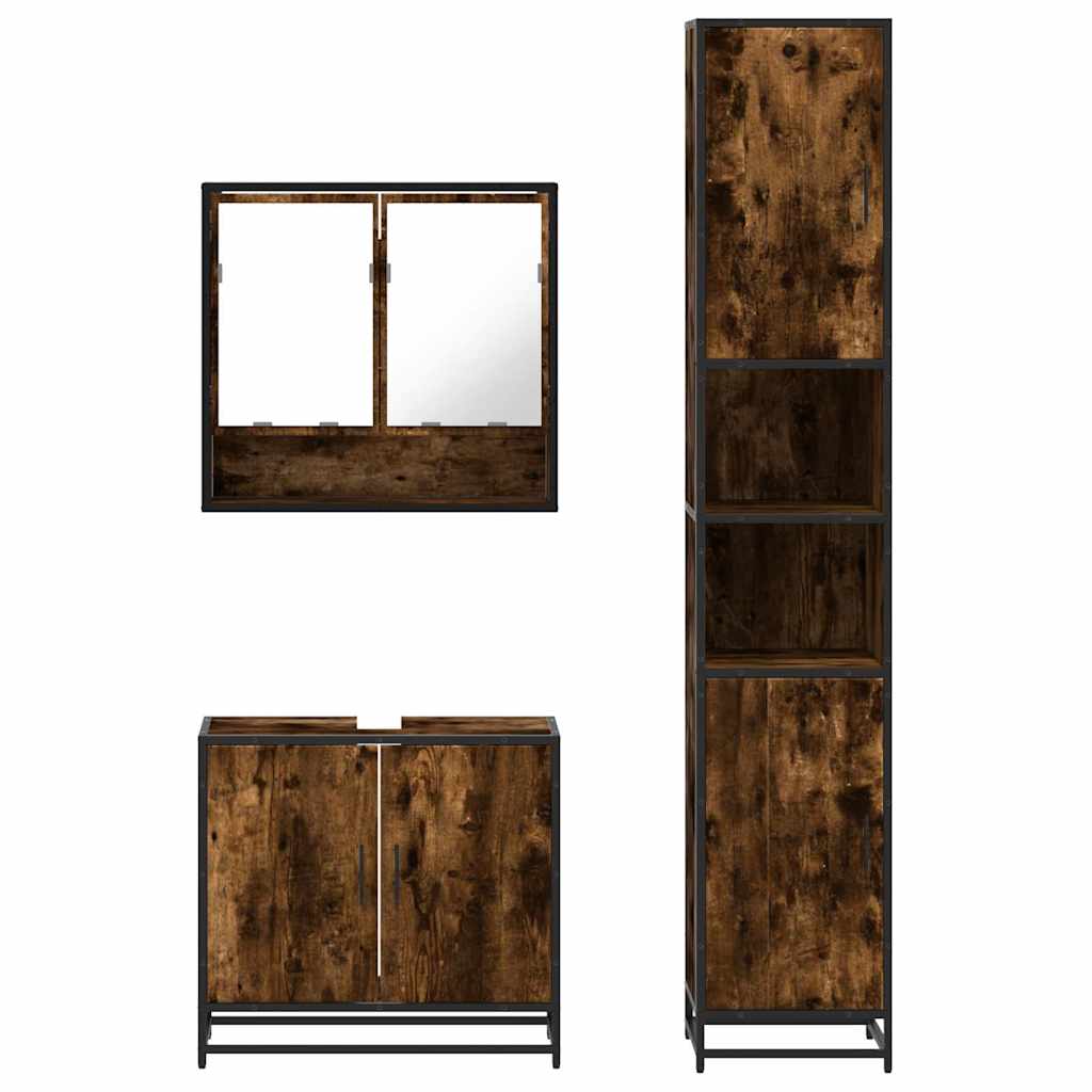 vidaXL 3-delige Badkamermeubelset bewerkt hout grijs sonoma eikenkleur - Aashly