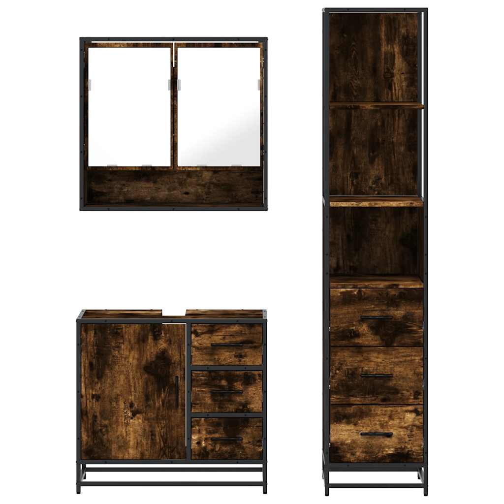 vidaXL 3-delige Badkamermeubelset bewerkt hout grijs sonoma eikenkleur - Aashly