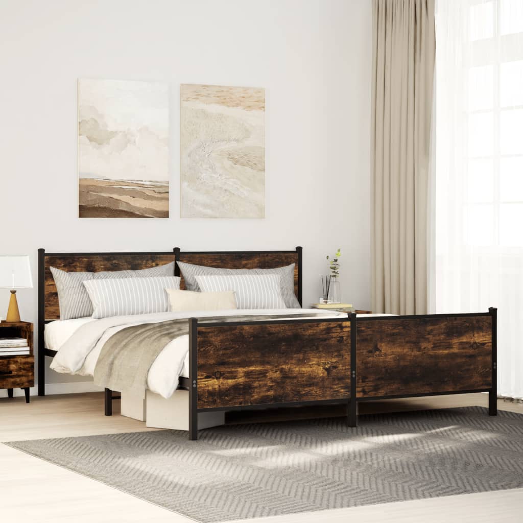 vidaXL Bedframe zonder matras metaal gerookt eikenkleurig 120x200 cm