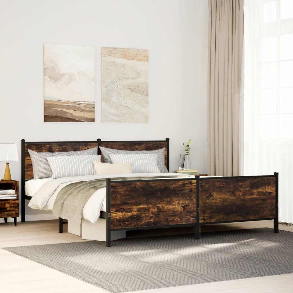 vidaXL Bedframe zonder matras metaal gerookt eikenkleurig 120x200 cm