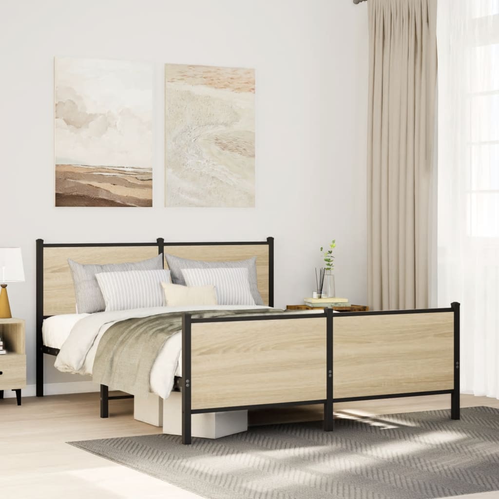vidaXL Bedframe zonder matras metaal gerookt eikenkleurig 120x200 cm