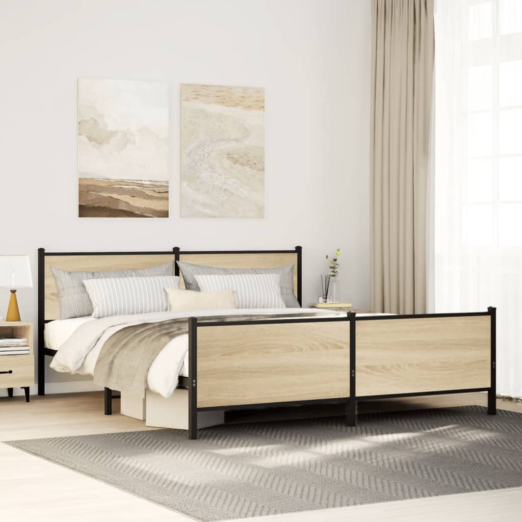 vidaXL Bedframe zonder matras metaal gerookt eikenkleurig 120x200 cm