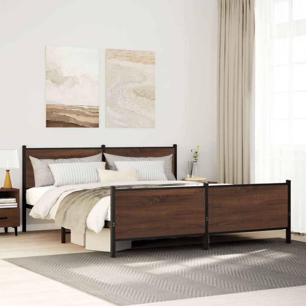 vidaXL Bedframe zonder matras metaal gerookt eikenkleurig 120x200 cm