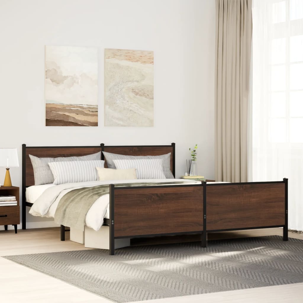 vidaXL Bedframe zonder matras metaal gerookt eikenkleurig 120x200 cm