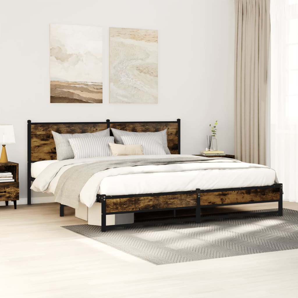 vidaXL Bedframe zonder matras metaal gerookt eikenkleurig 120x200 cm