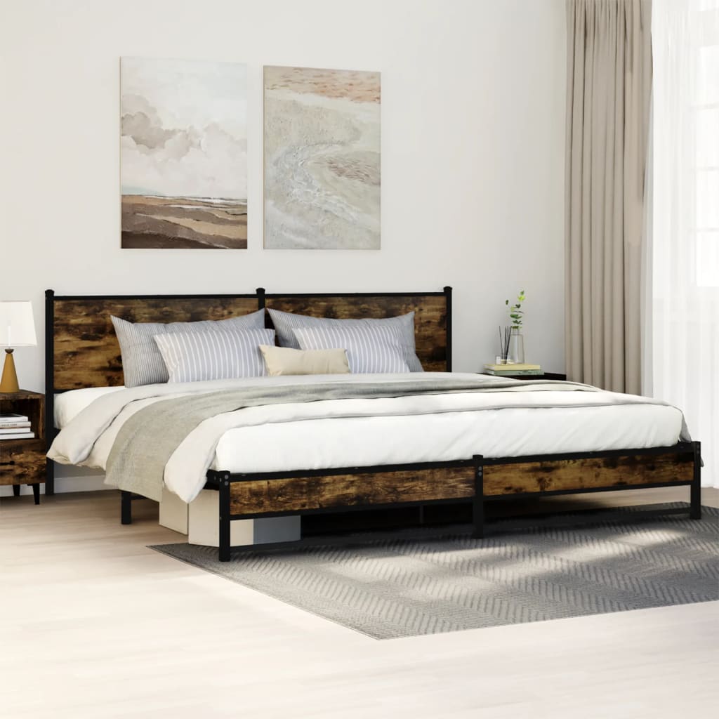 vidaXL Bedframe zonder matras metaal gerookt eikenkleurig 120x200 cm