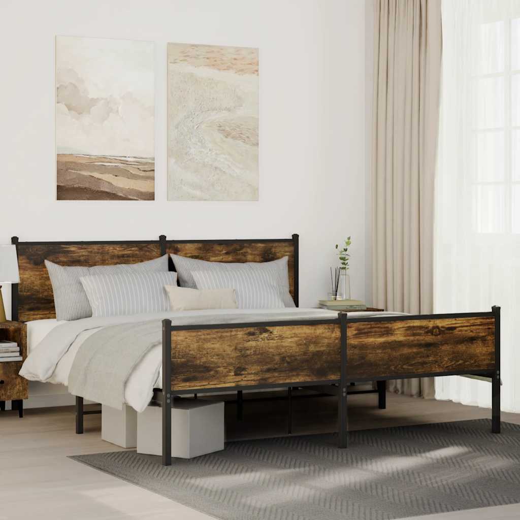 vidaXL Bedframe zonder matras metaal gerookt eikenkleurig 120x200 cm
