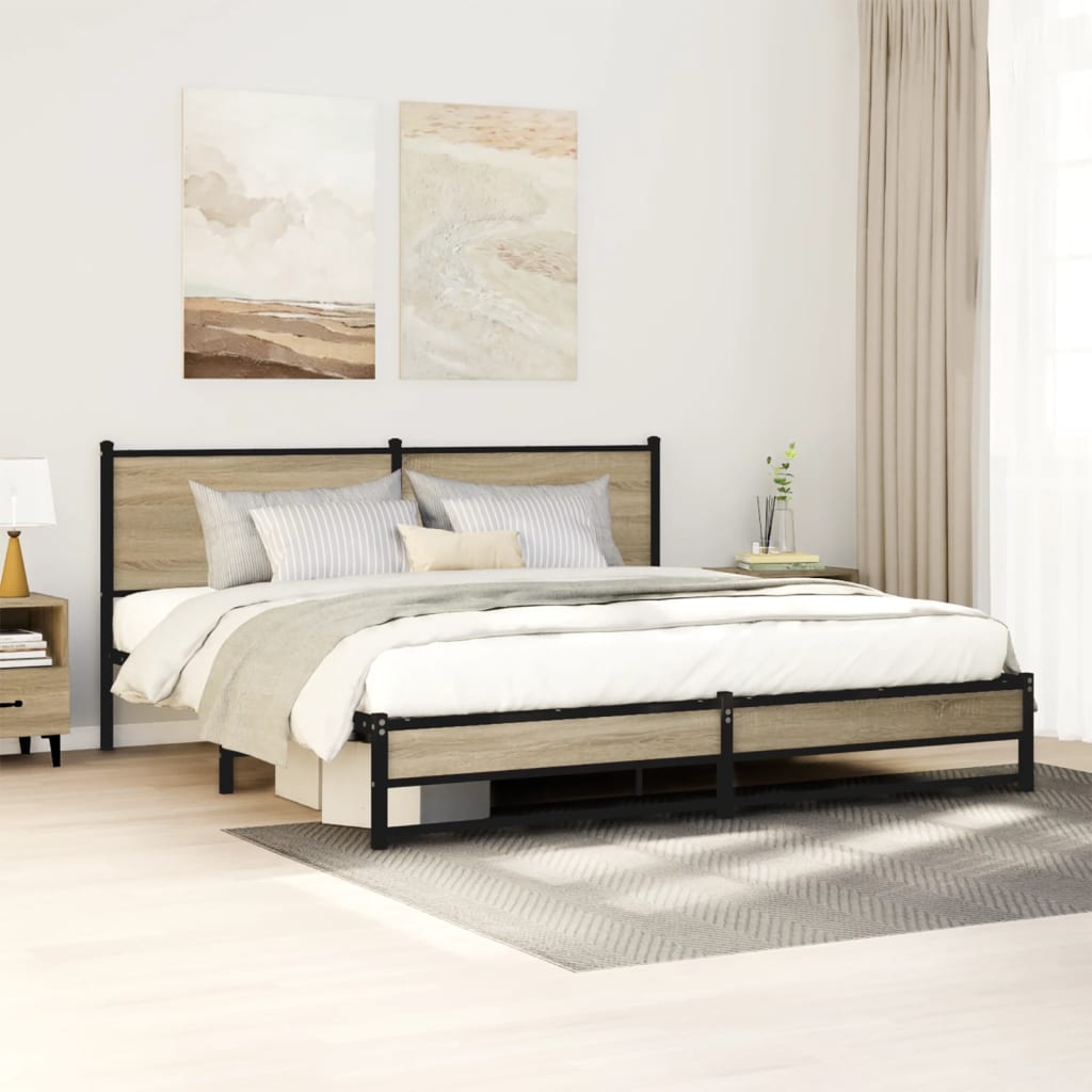vidaXL Bedframe zonder matras metaal gerookt eikenkleurig 120x200 cm