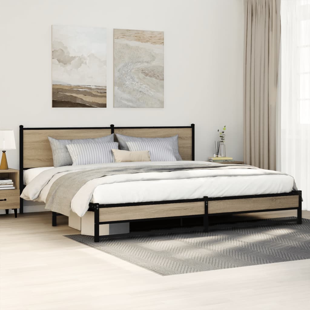 vidaXL Bedframe zonder matras metaal gerookt eikenkleurig 120x200 cm