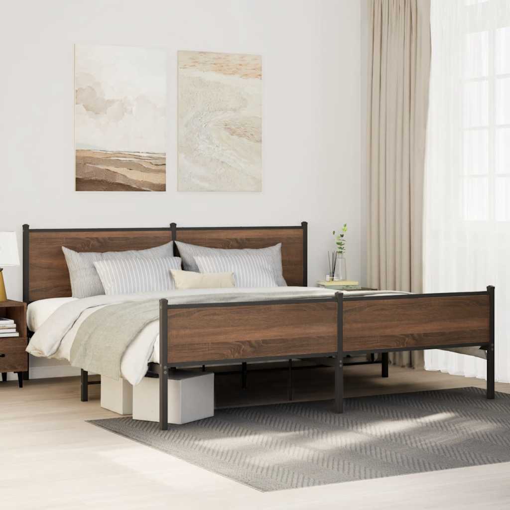 vidaXL Bedframe zonder matras metaal gerookt eikenkleurig 120x200 cm
