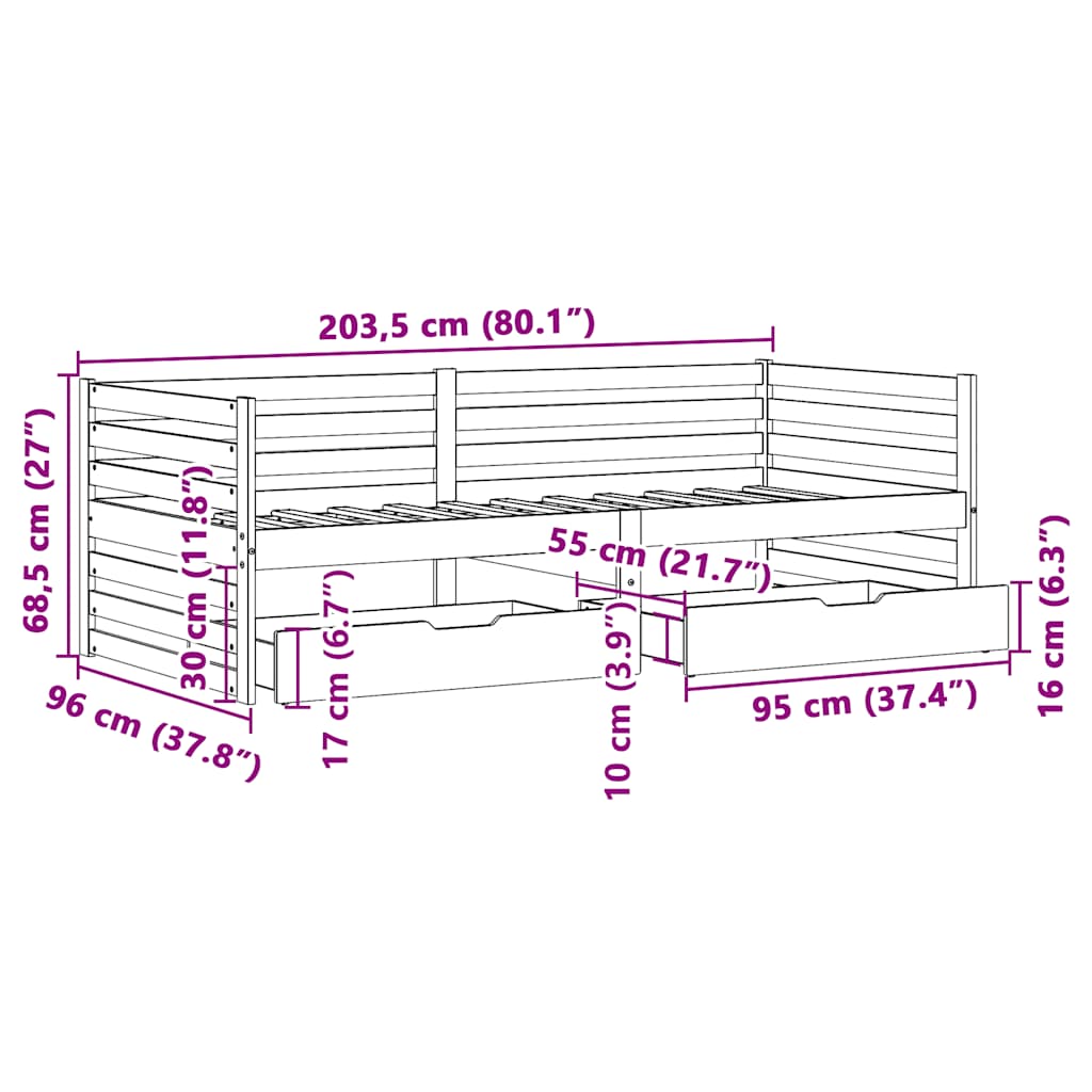 vidaXL Slaapbank met lades 90x200 cm massief grenenhout wit