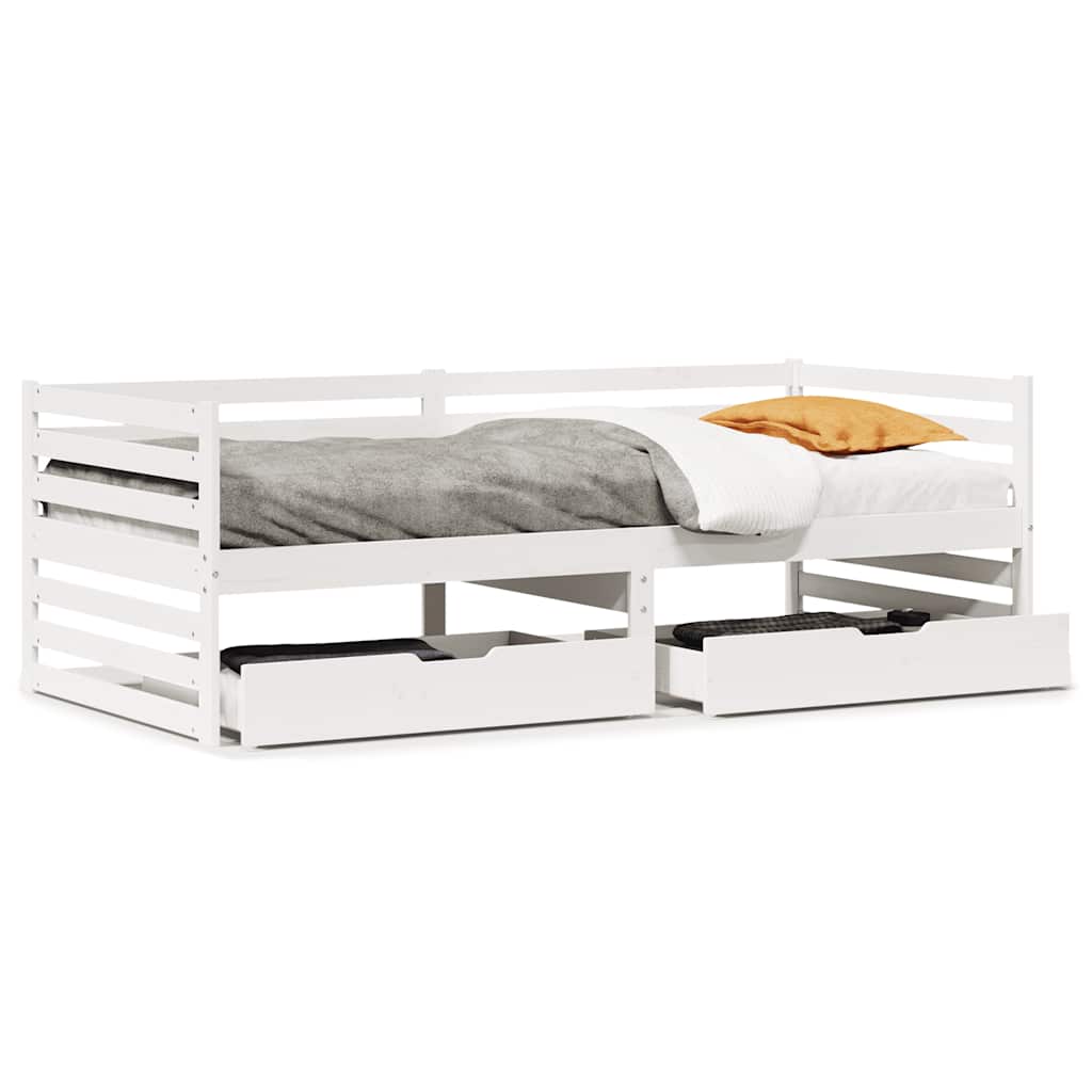 vidaXL Slaapbank met lades 90x200 cm massief grenenhout wit