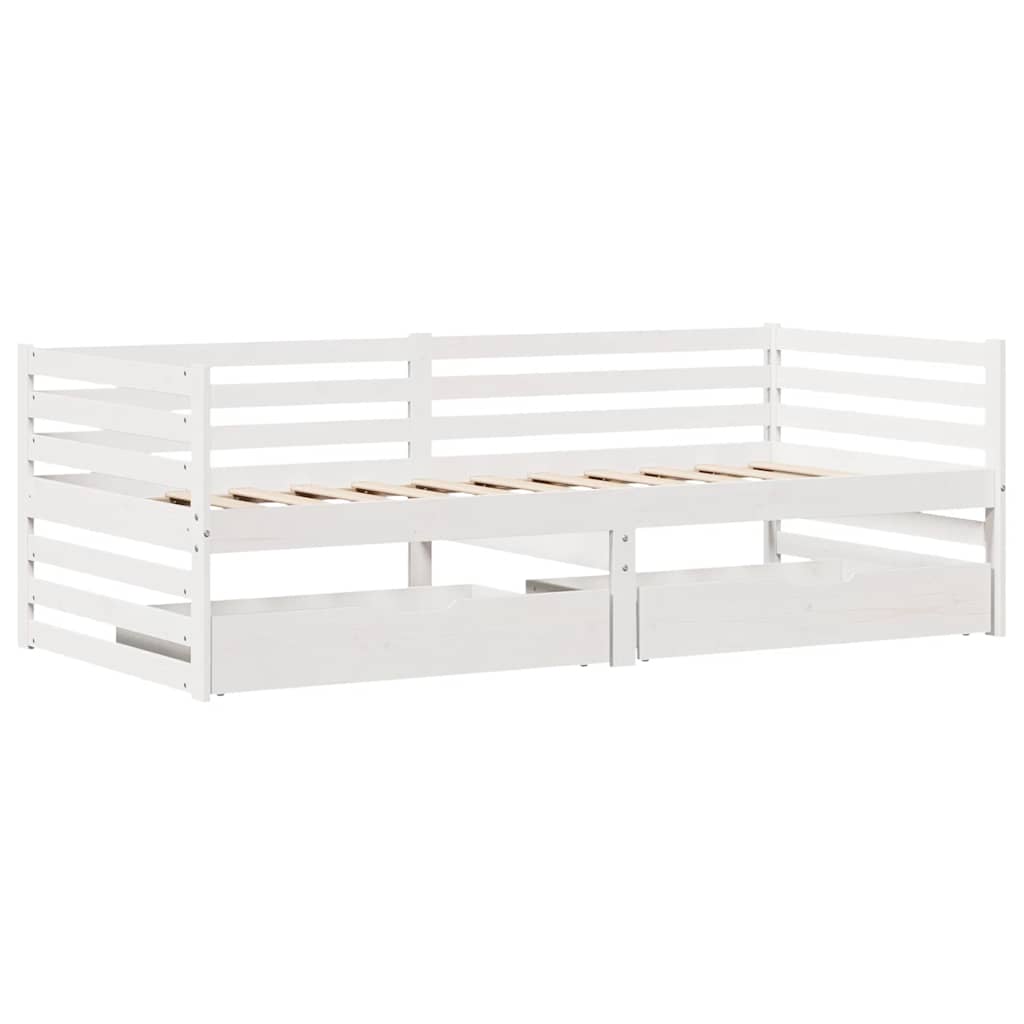 vidaXL Slaapbank met lades 90x200 cm massief grenenhout wit