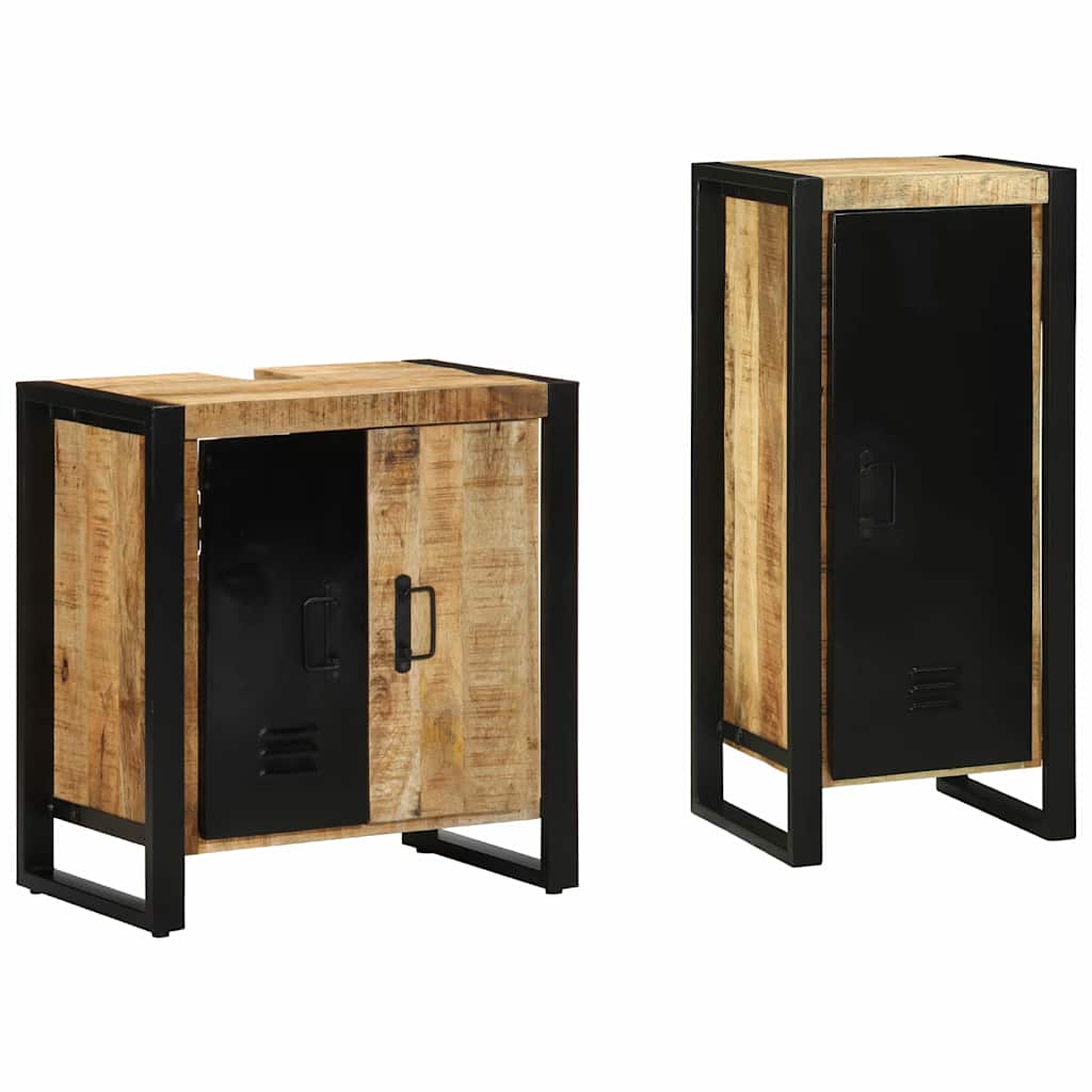 vidaXL Badkamermeubelset met plank met opslag met de deur 2 pcs Bruin Massief Mango Hout
