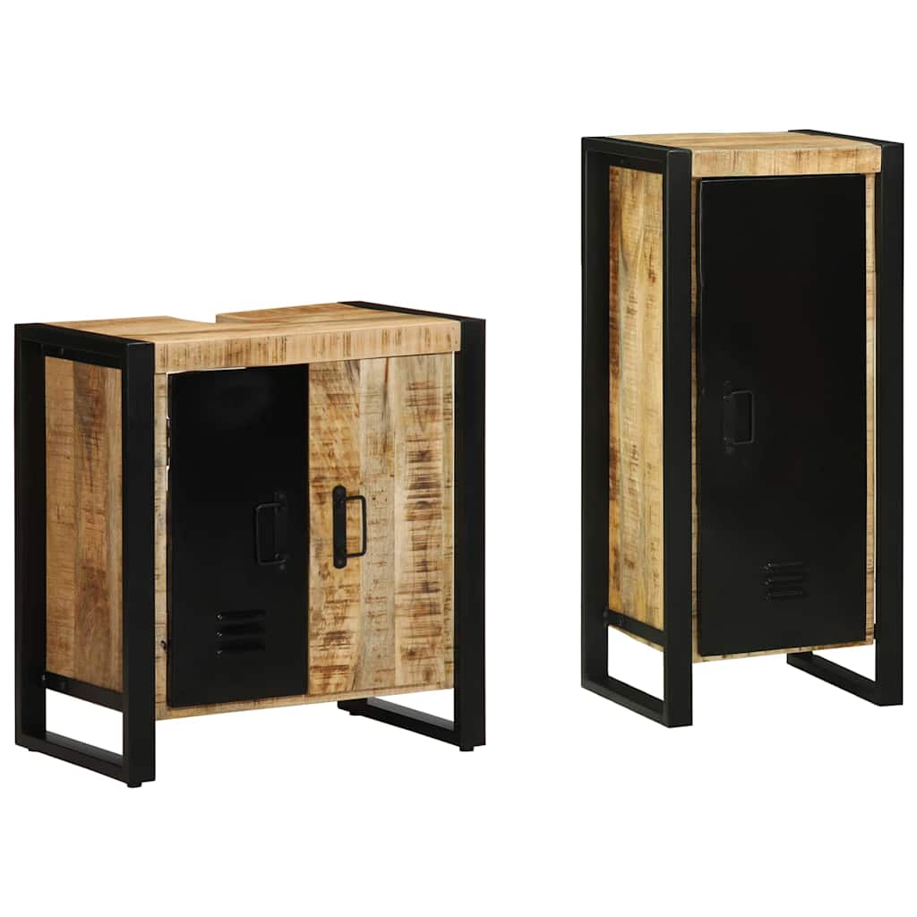 vidaXL Badkamermeubelset met plank met opslag met de deur 2 pcs Bruin Massief Mango Hout