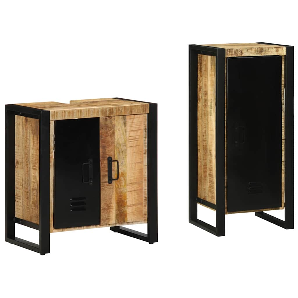 vidaXL Badkamermeubelset met plank met opslag met de deur 2 pcs Bruin Massief Mango Hout