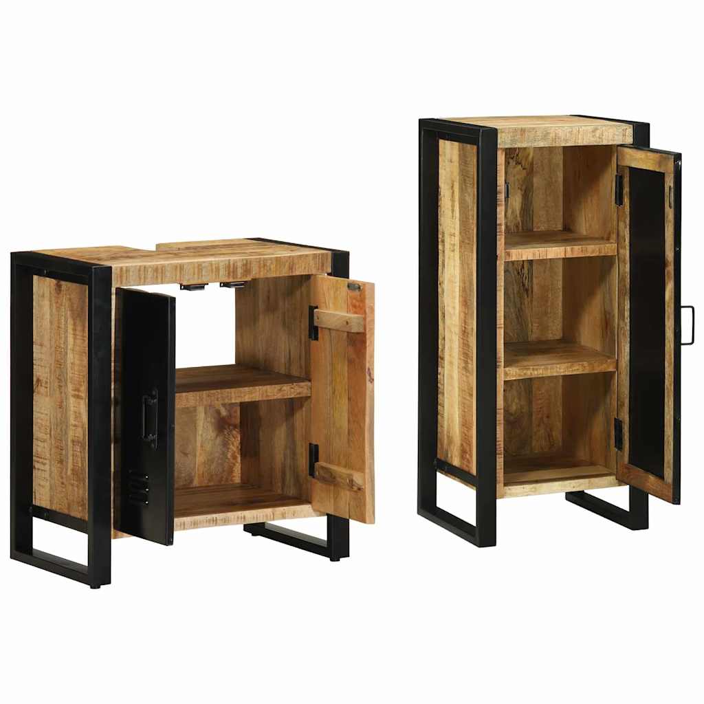 vidaXL Badkamermeubelset met plank met opslag met de deur 2 pcs Bruin Massief Mango Hout
