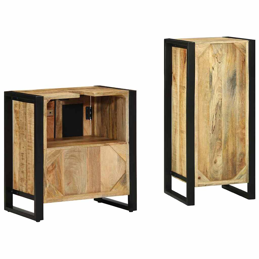 vidaXL Badkamermeubelset met plank met opslag met de deur 2 pcs Bruin Massief Mango Hout