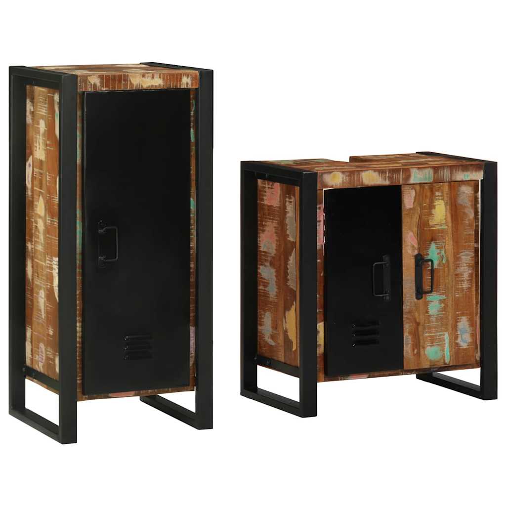 vidaXL Badkamermeubelset met plank met opslag met de deur 2 pcs Bruin Massief Mango Hout