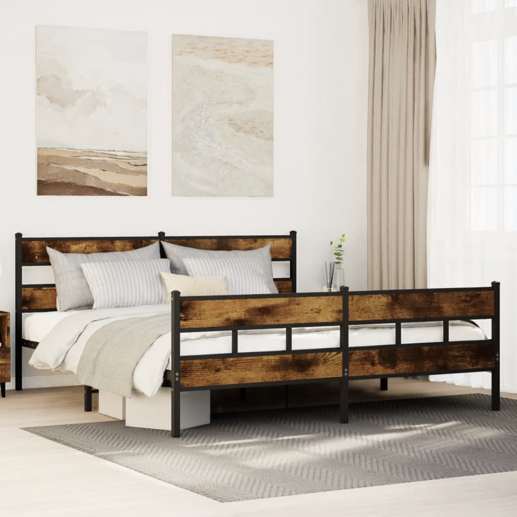 vidaXL Bedframe zonder matras metaal gerookt eikenkleurig 160x200 cm