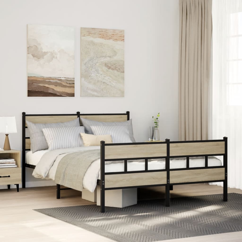 vidaXL Bedframe zonder matras metaal gerookt eikenkleurig 160x200 cm