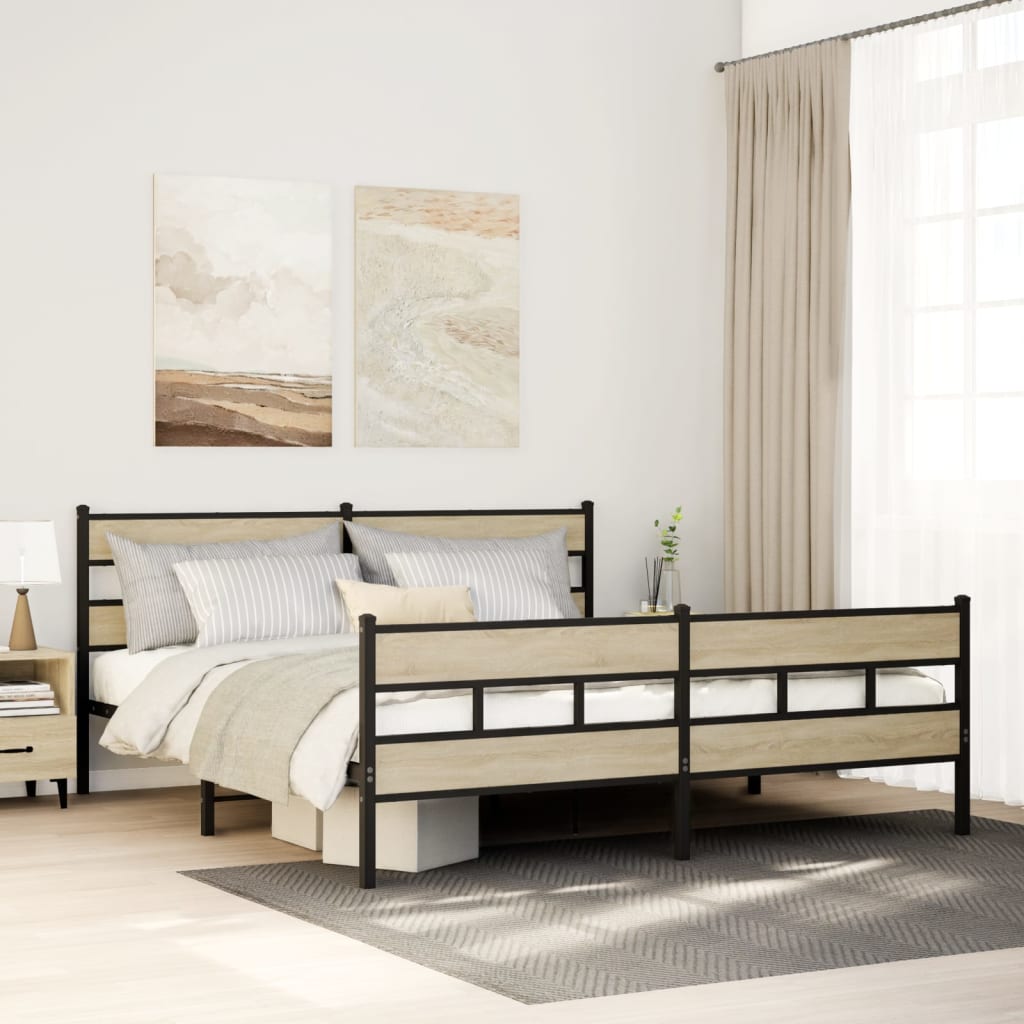 vidaXL Bedframe zonder matras metaal gerookt eikenkleurig 160x200 cm