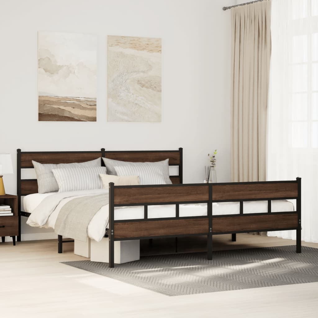 vidaXL Bedframe zonder matras metaal gerookt eikenkleurig 160x200 cm