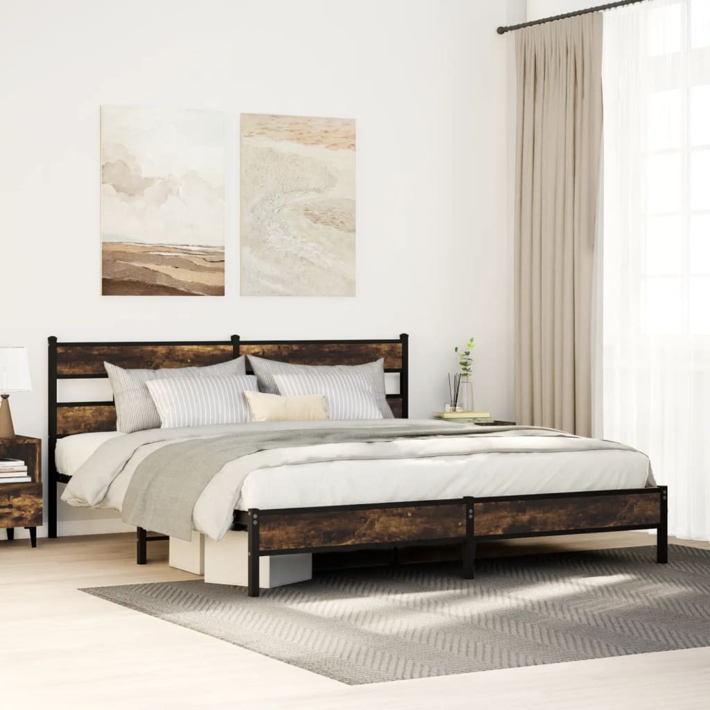 vidaXL Bedframe zonder matras metaal gerookt eikenkleurig 160x200 cm