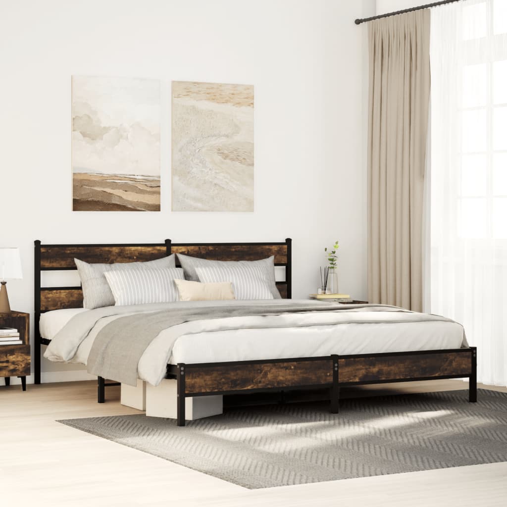 vidaXL Bedframe zonder matras metaal gerookt eikenkleurig 160x200 cm