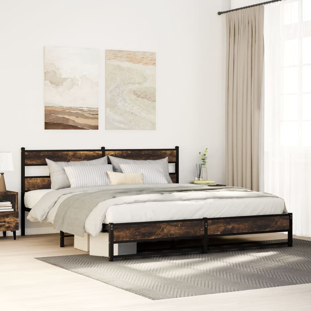 vidaXL Bedframe zonder matras metaal gerookt eikenkleurig 160x200 cm