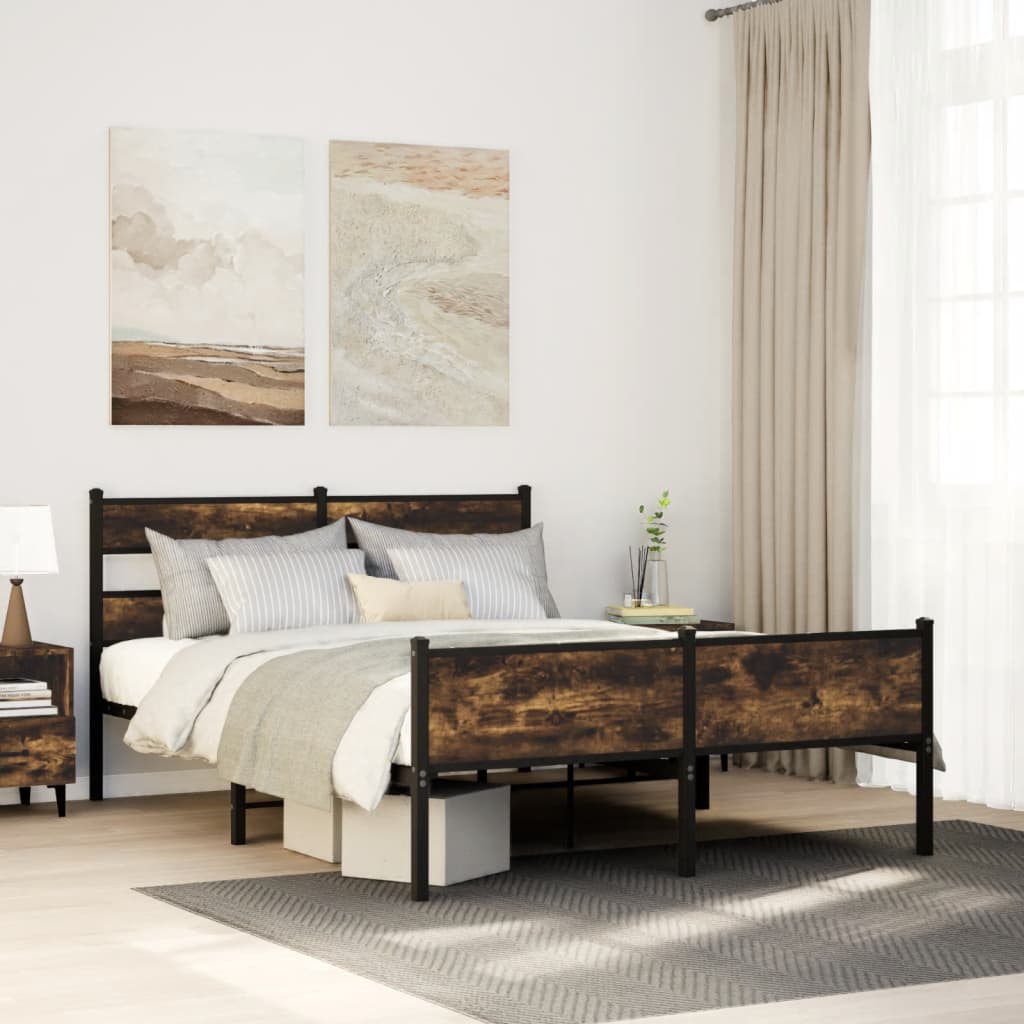 vidaXL Bedframe zonder matras metaal gerookt eikenkleurig 160x200 cm