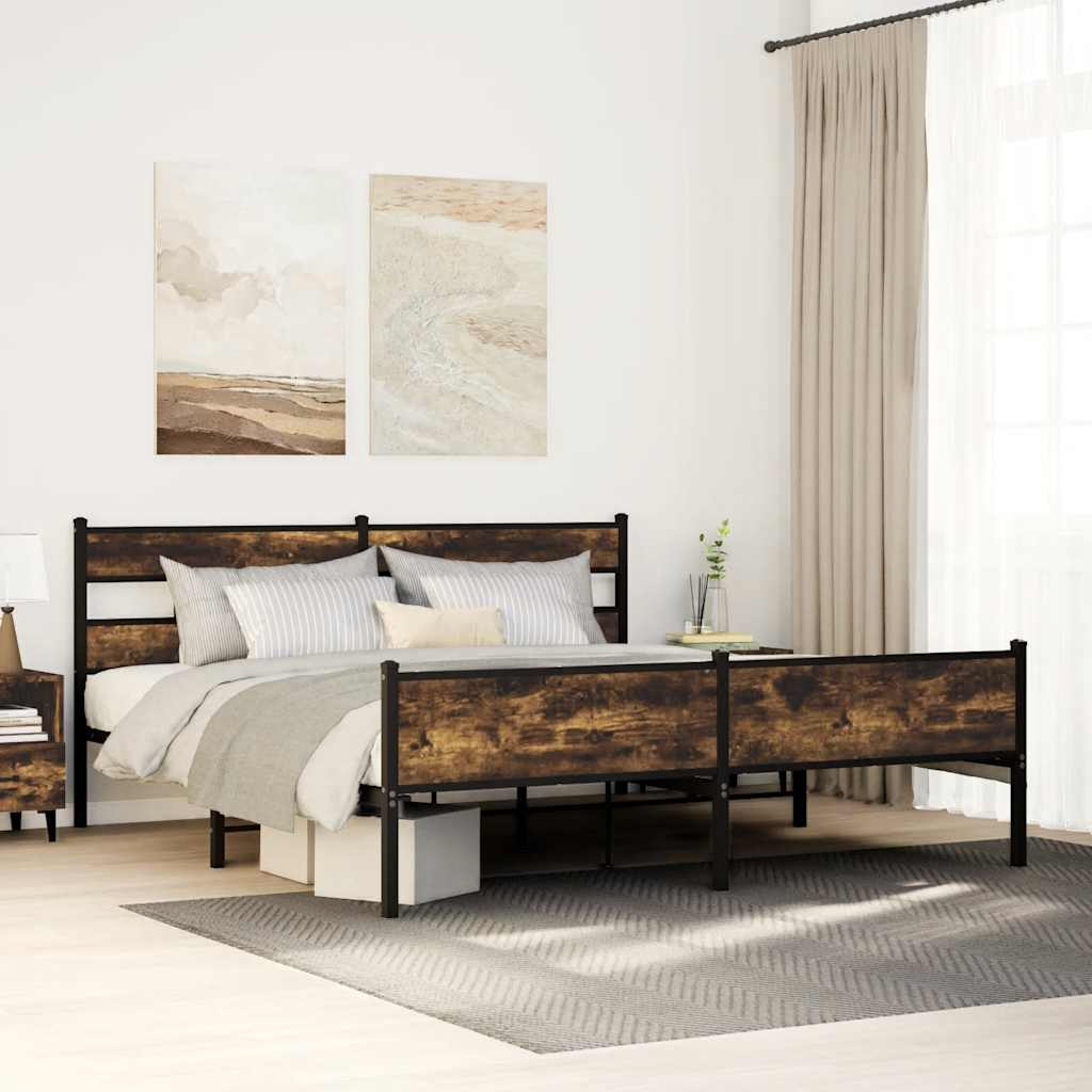 vidaXL Bedframe zonder matras metaal gerookt eikenkleurig 160x200 cm
