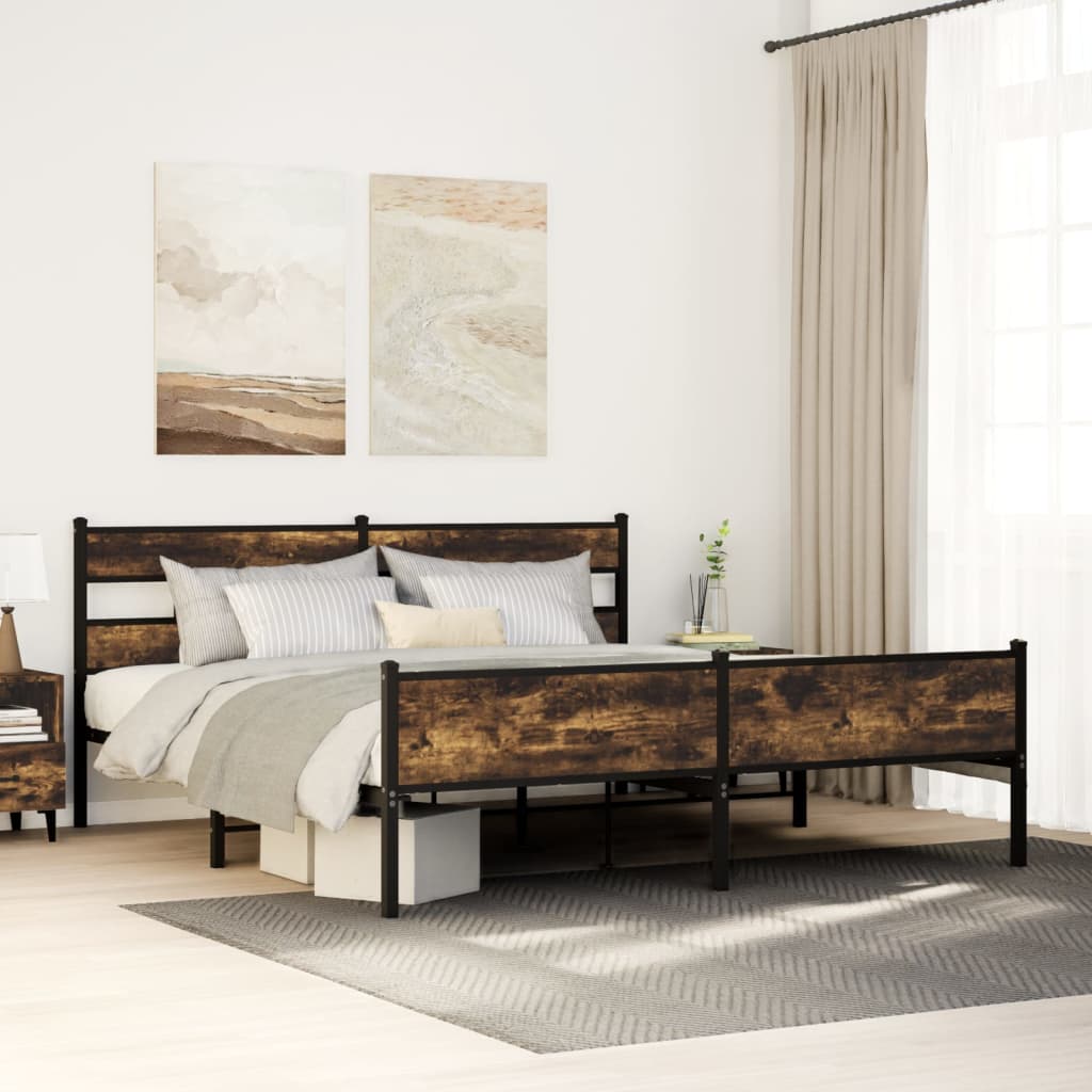vidaXL Bedframe zonder matras metaal gerookt eikenkleurig 160x200 cm