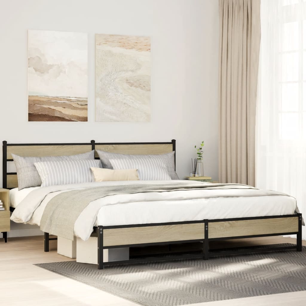 vidaXL Bedframe zonder matras metaal gerookt eikenkleurig 160x200 cm