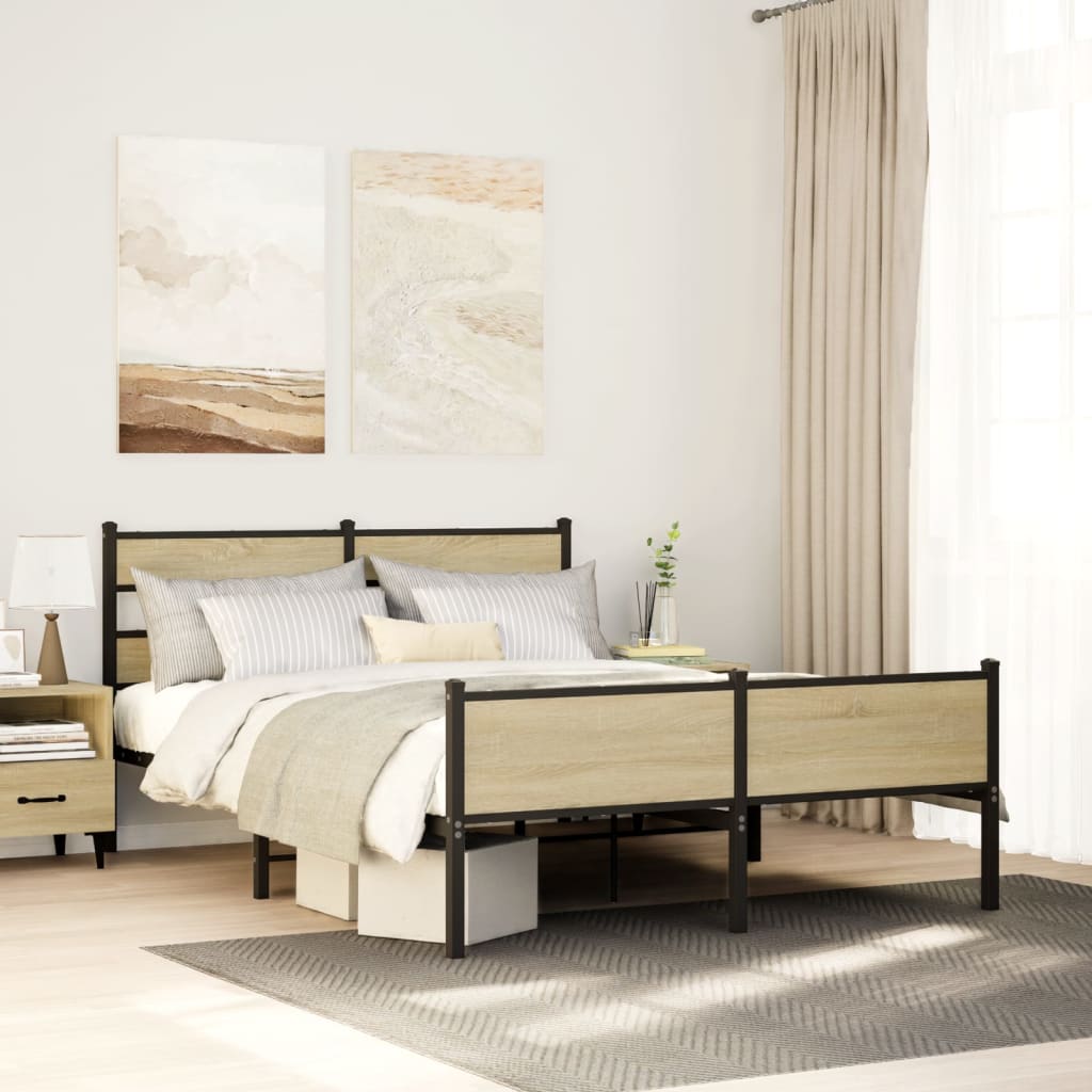 vidaXL Bedframe zonder matras metaal gerookt eikenkleurig 160x200 cm