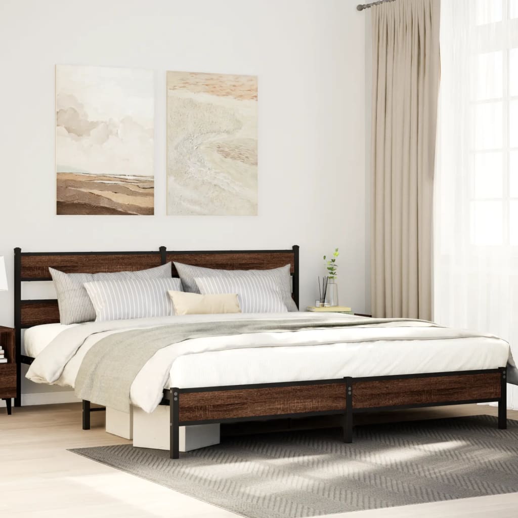 vidaXL Bedframe zonder matras metaal gerookt eikenkleurig 160x200 cm