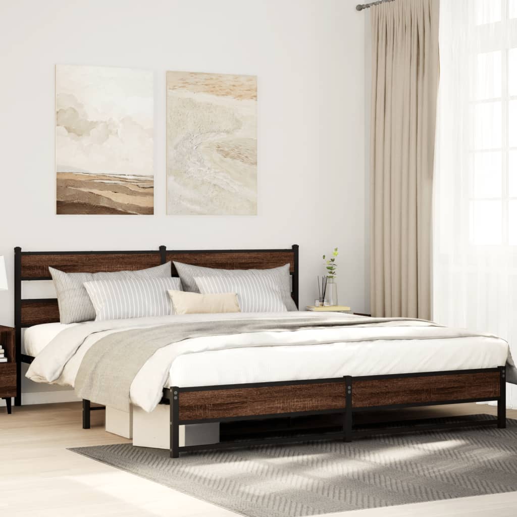vidaXL Bedframe zonder matras metaal gerookt eikenkleurig 160x200 cm