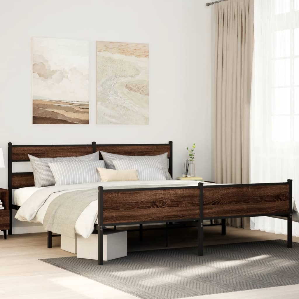 vidaXL Bedframe zonder matras metaal gerookt eikenkleurig 160x200 cm