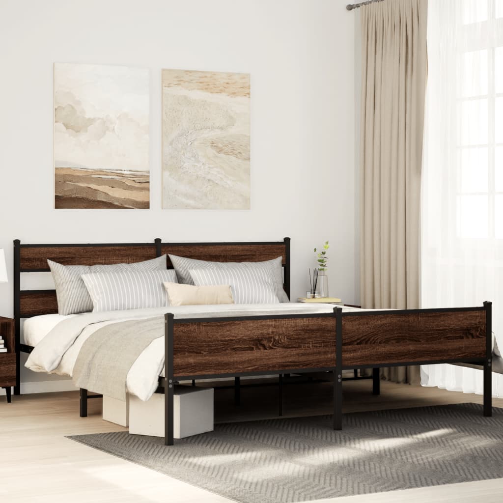 vidaXL Bedframe zonder matras metaal gerookt eikenkleurig 160x200 cm