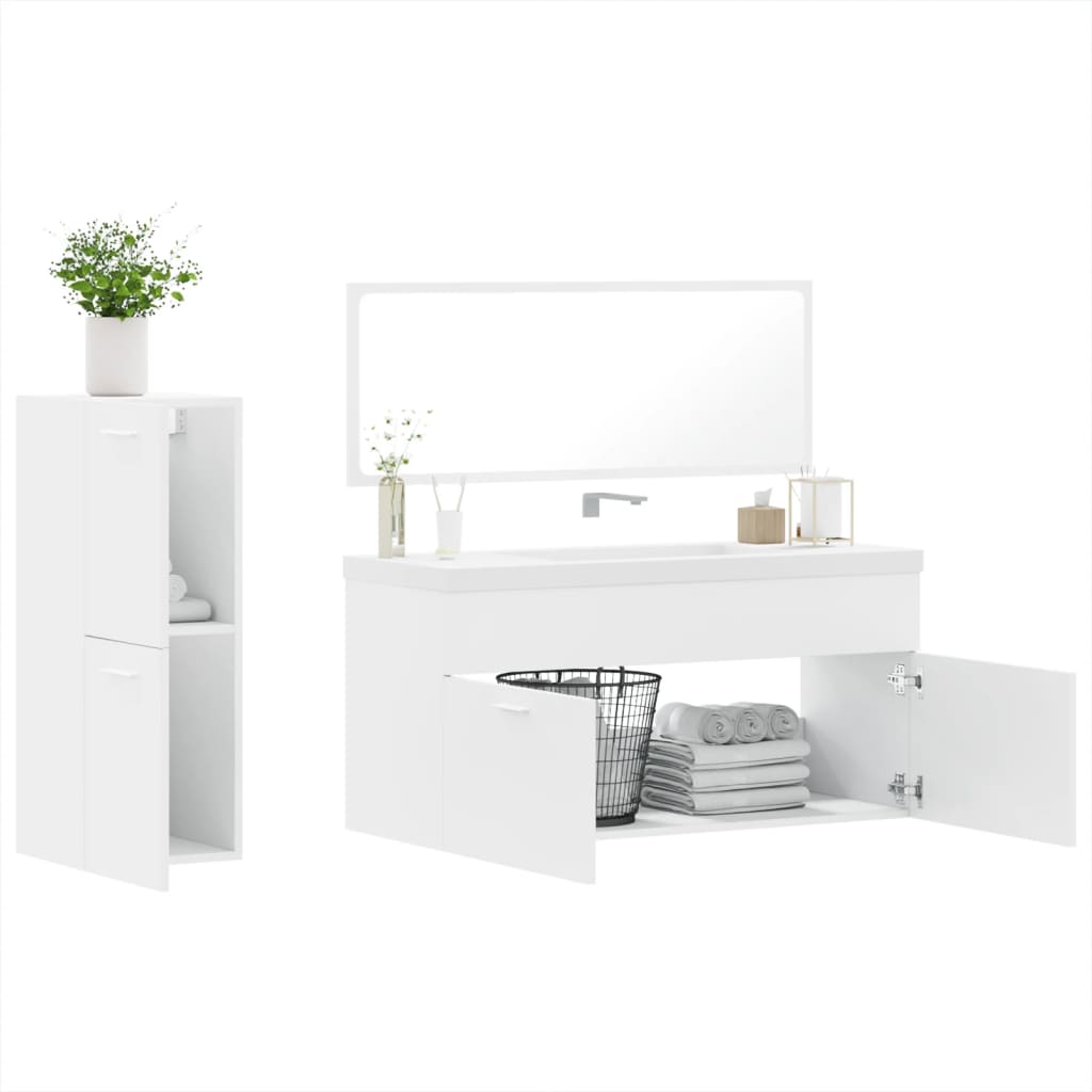 vidaXL 3-piece bathroom furniture set, processed wood, high-gloss white