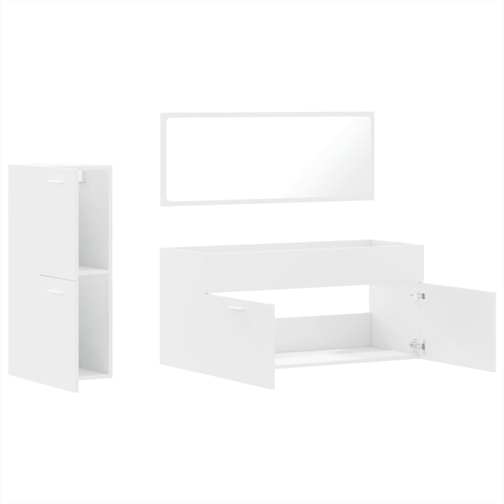 vidaXL 3-piece bathroom furniture set, processed wood, high-gloss white